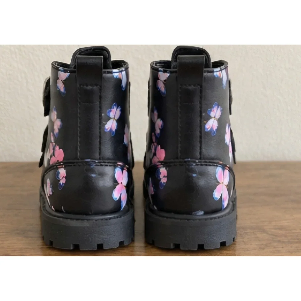 CARTER'S Girls Butterfly Heart Buckle Combat Boots Black Size 5